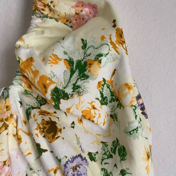 For Love & Lemon Chamomile Denim Floral Puff Sleeve Crop Buttercreme Top Size S - Picture 7 of 12